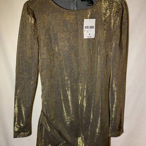 NWT Forever 21 Gold Stretch Mini Side Ruched Dress